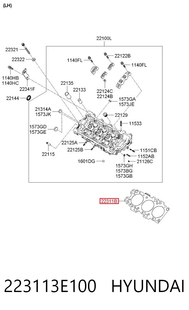 223113E100 Hyundai/Kia Vedante esquerdo de cabeça de motor (CBC)
