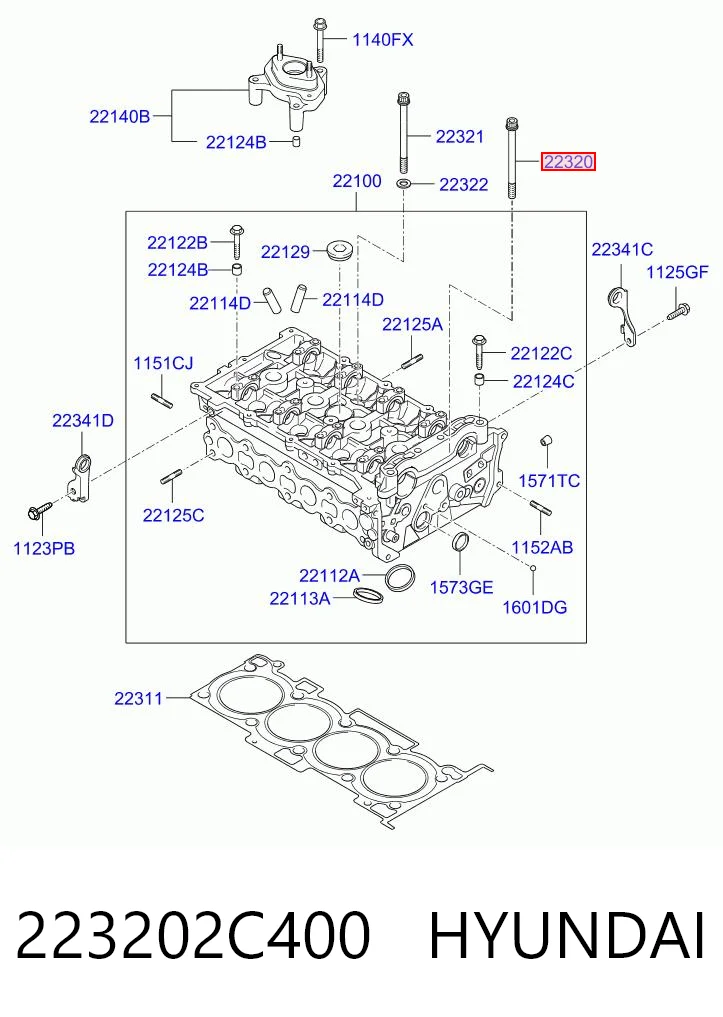 223202C400 Hyundai/Kia Parafuso de cabeça de motor (CBC)