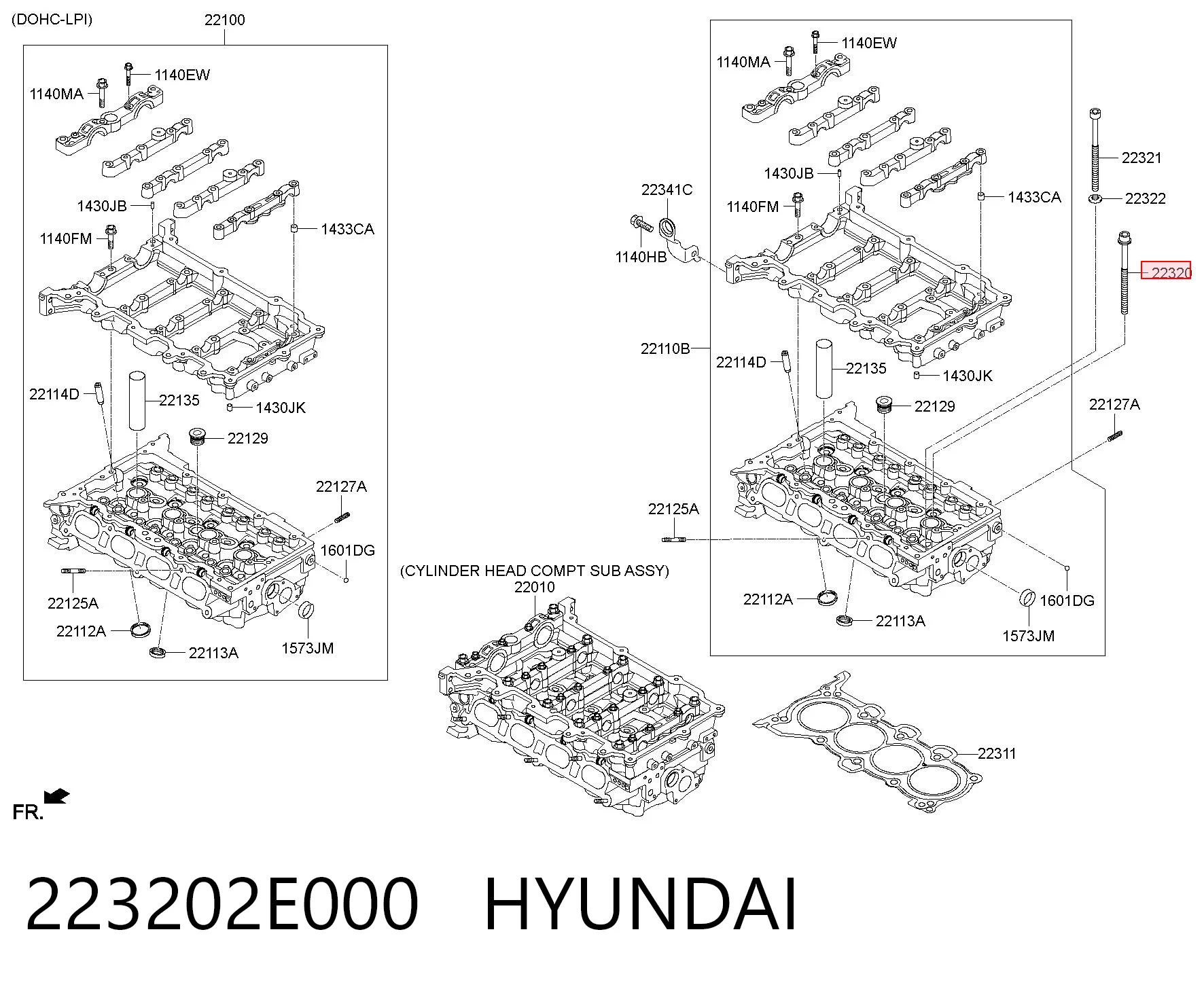 223202E000 Hyundai/Kia Parafuso de cabeça de motor (CBC)