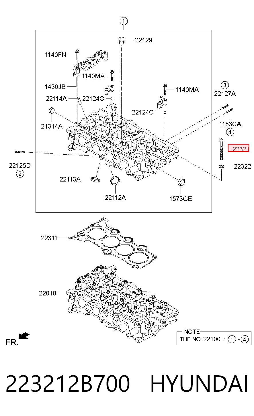 223212B700 Hyundai/Kia Parafuso de cabeça de motor (CBC)