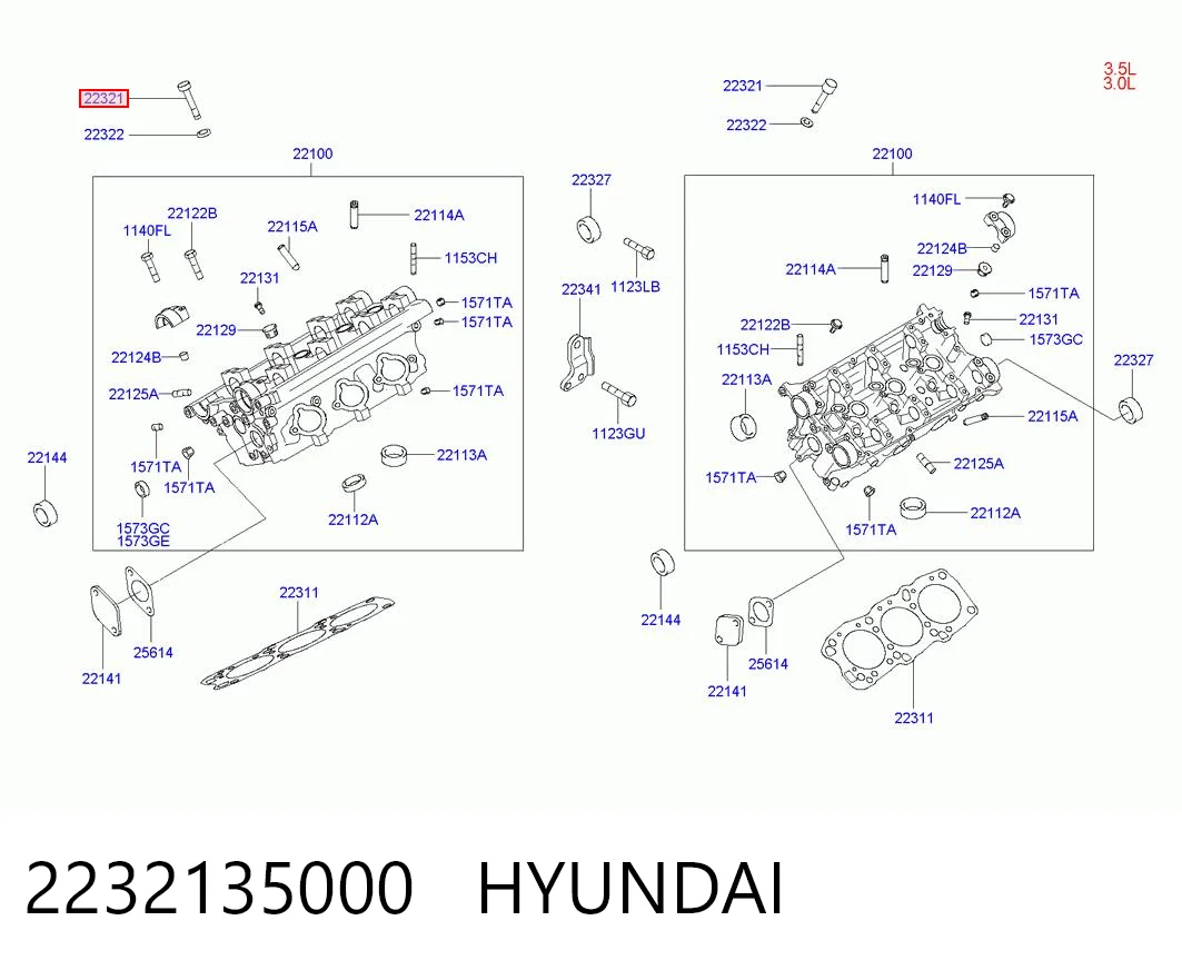 2232135000 Hyundai/Kia Parafuso de cabeça de motor (CBC)