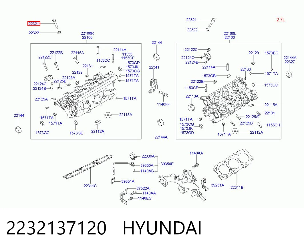 2232137120 Hyundai/Kia Parafuso de cabeça de motor (CBC)