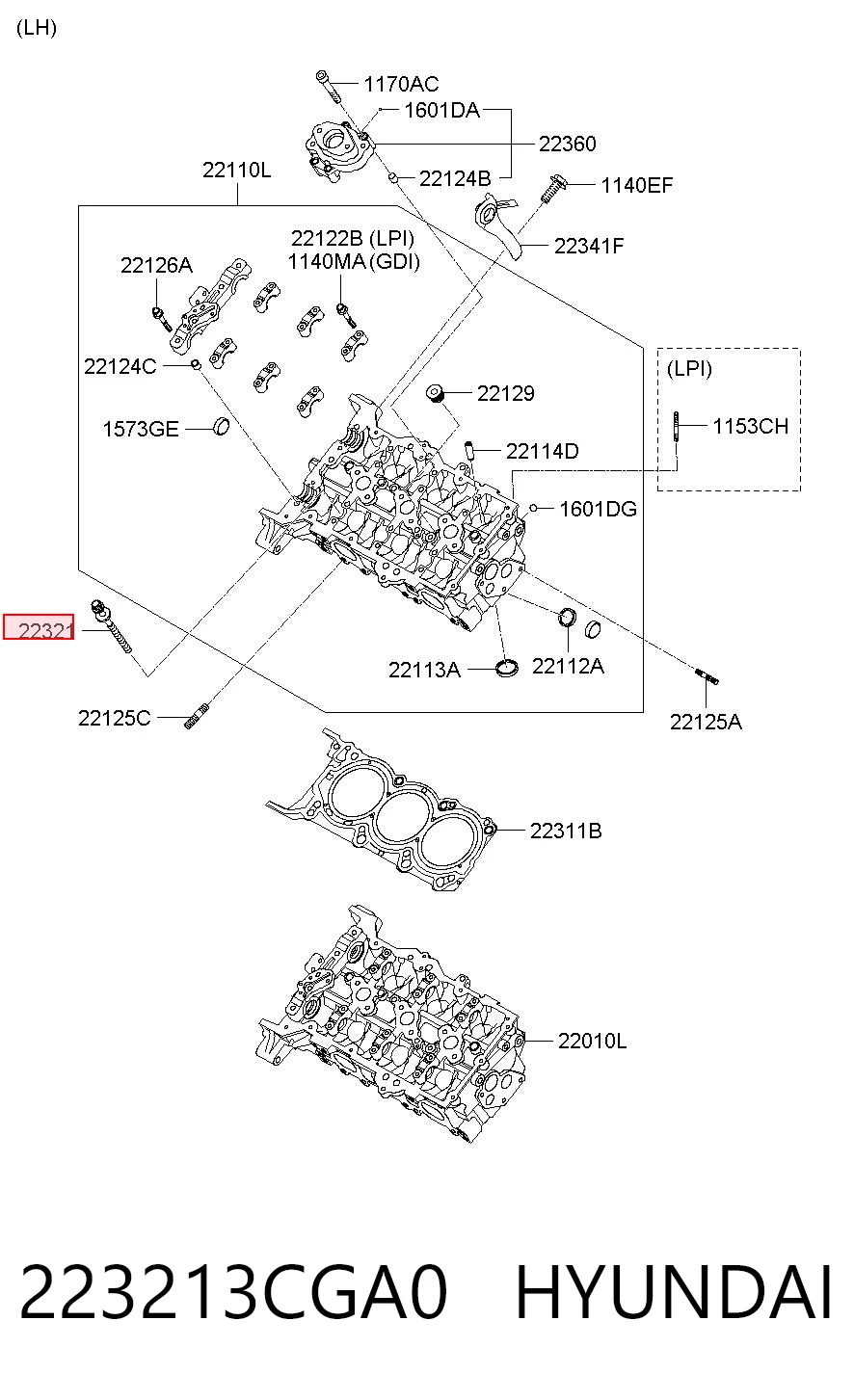 223213CGA0 Hyundai/Kia Parafuso de cabeça de motor (CBC)