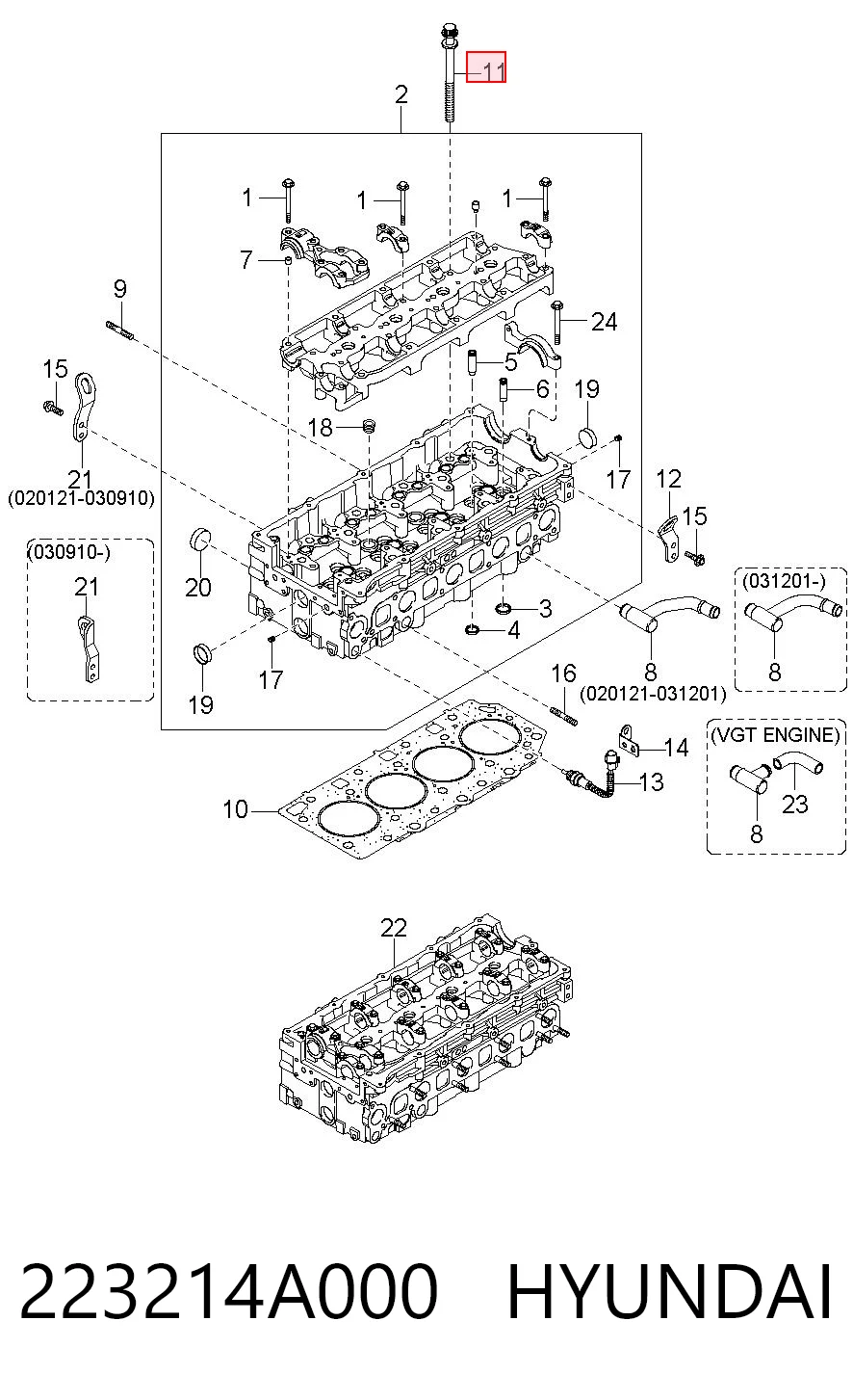 Parafuso de cabeça de motor (CBC) para Hyundai H-1 STAREX Starex TQ