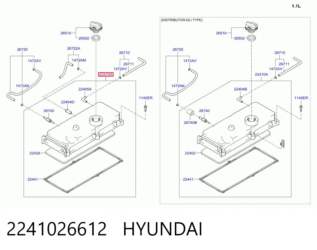 2241026612 Hyundai/Kia Tampa de válvulas