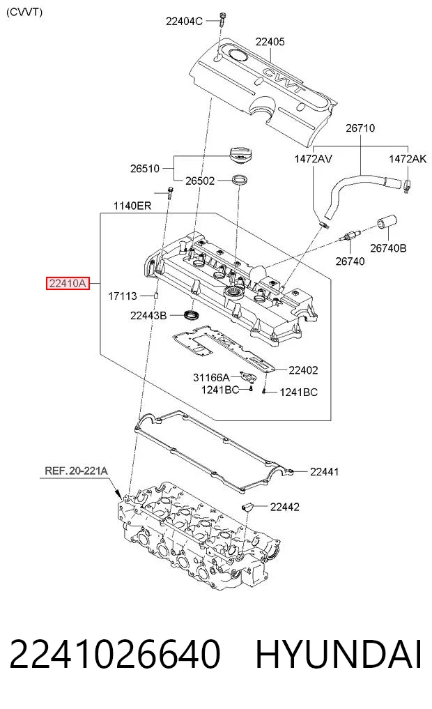 2241026640 Hyundai/Kia Tampa de válvulas
