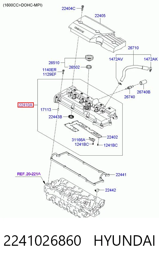 2241026860 Hyundai/Kia Tampa de válvulas