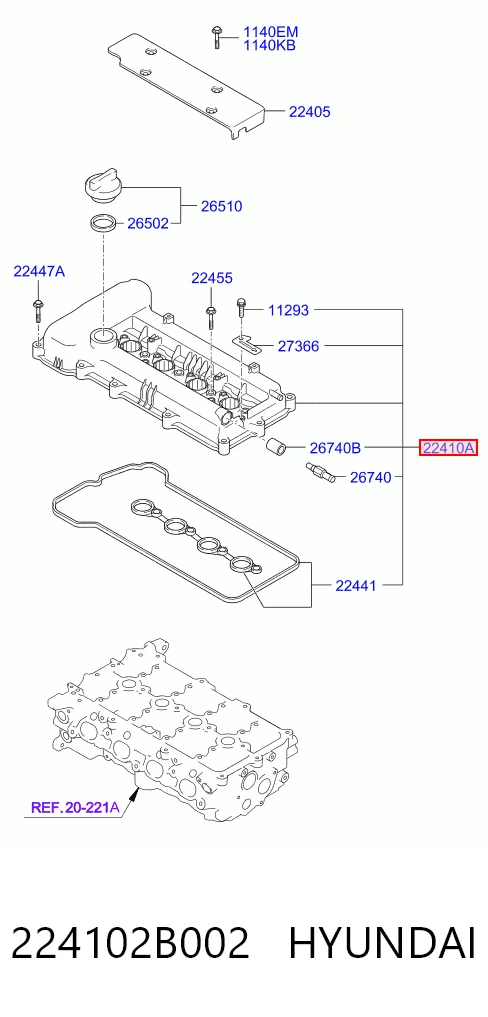 224102B002 Hyundai/Kia Tampa de válvulas