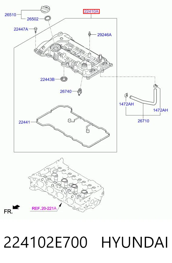 224102E700 Hyundai/Kia Tampa de válvulas