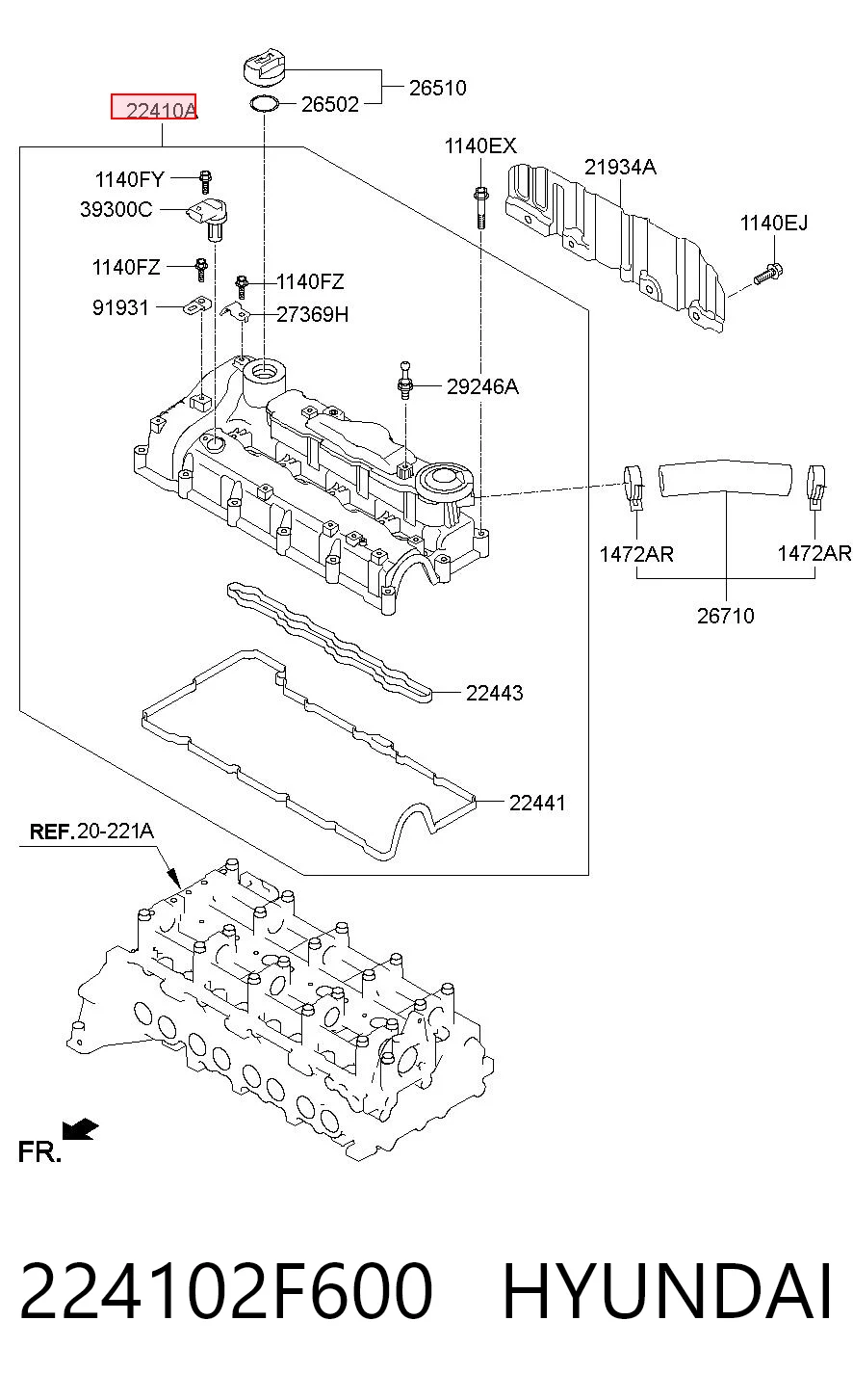 224102F600 Hyundai/Kia Tampa de válvulas