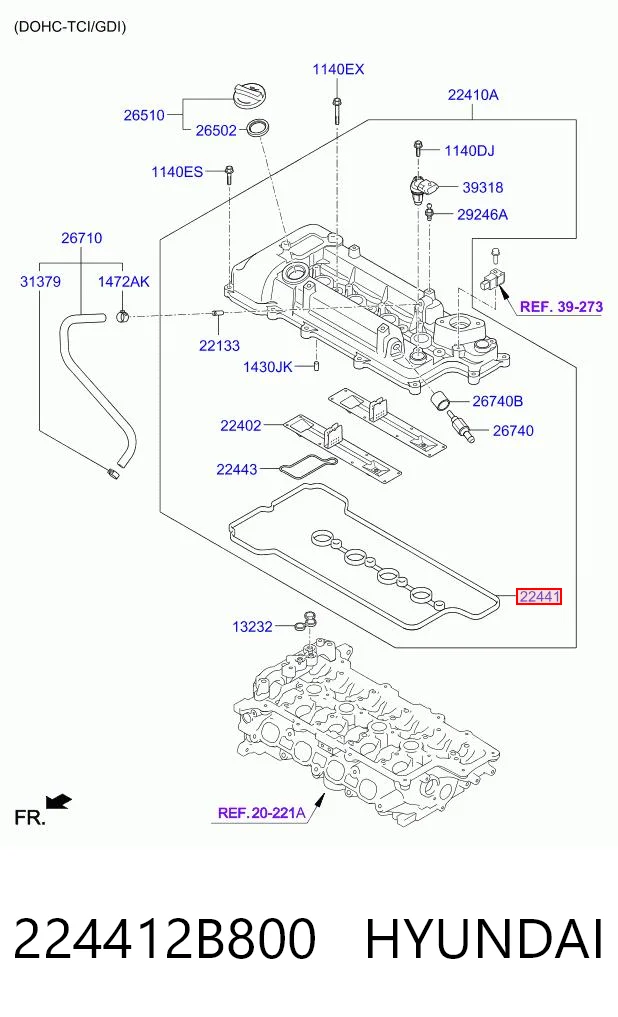 224412B800 Hyundai/Kia Vedante de tampa de válvulas de motor