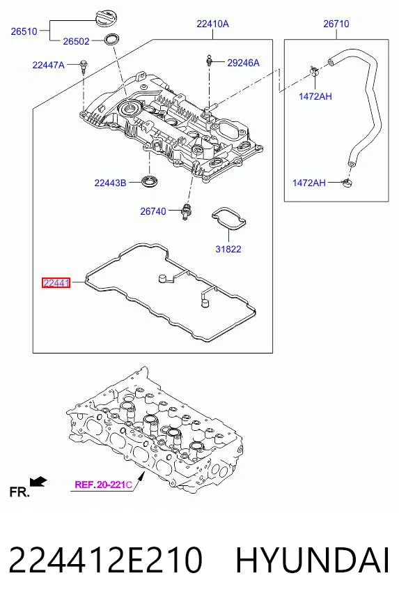 224412E210 Hyundai/Kia Vedante de tampa de válvulas de motor