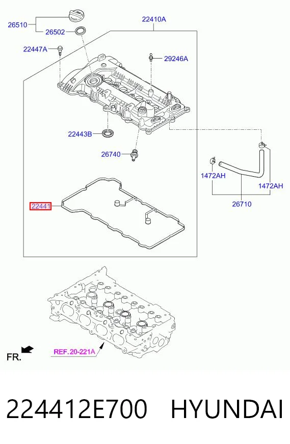 224412E700 Hyundai/Kia Vedante de tampa de válvulas de motor