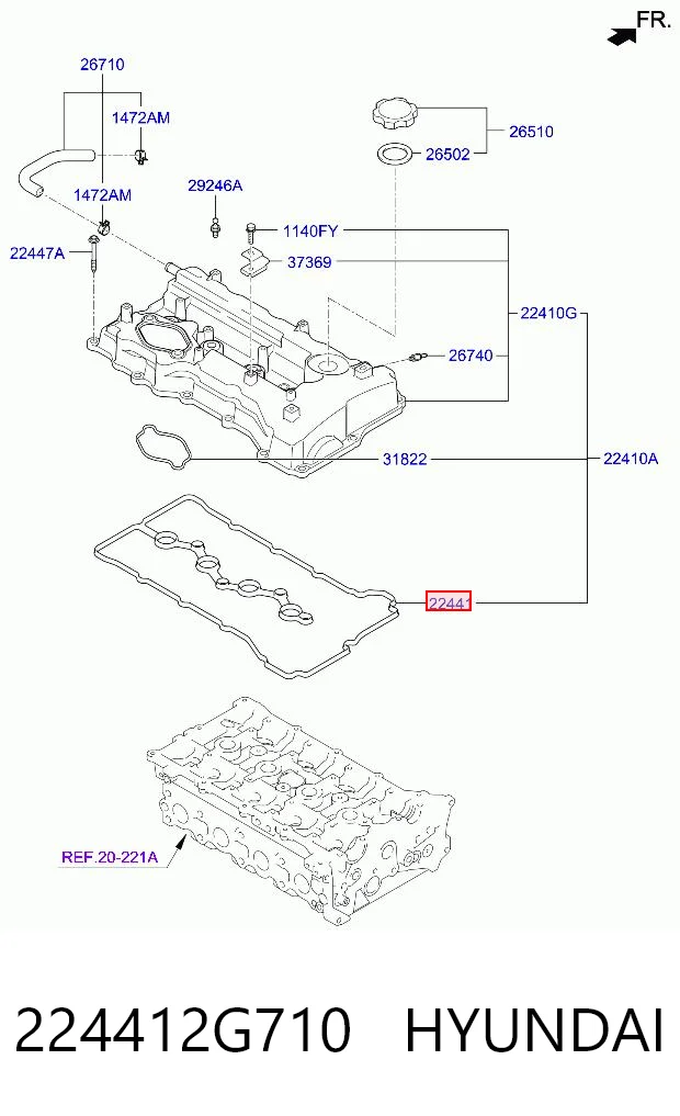 224412G710 Hyundai/Kia Vedante de tampa de válvulas de motor