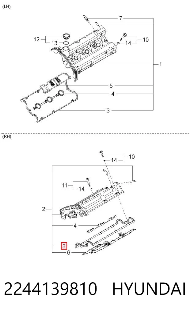 2244139810 Hyundai/Kia Vedante de tampa de válvulas de motor