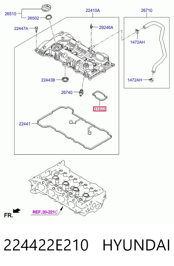 224422E210 Hyundai/Kia Vedante da bomba de combustível na tampa de válvulas