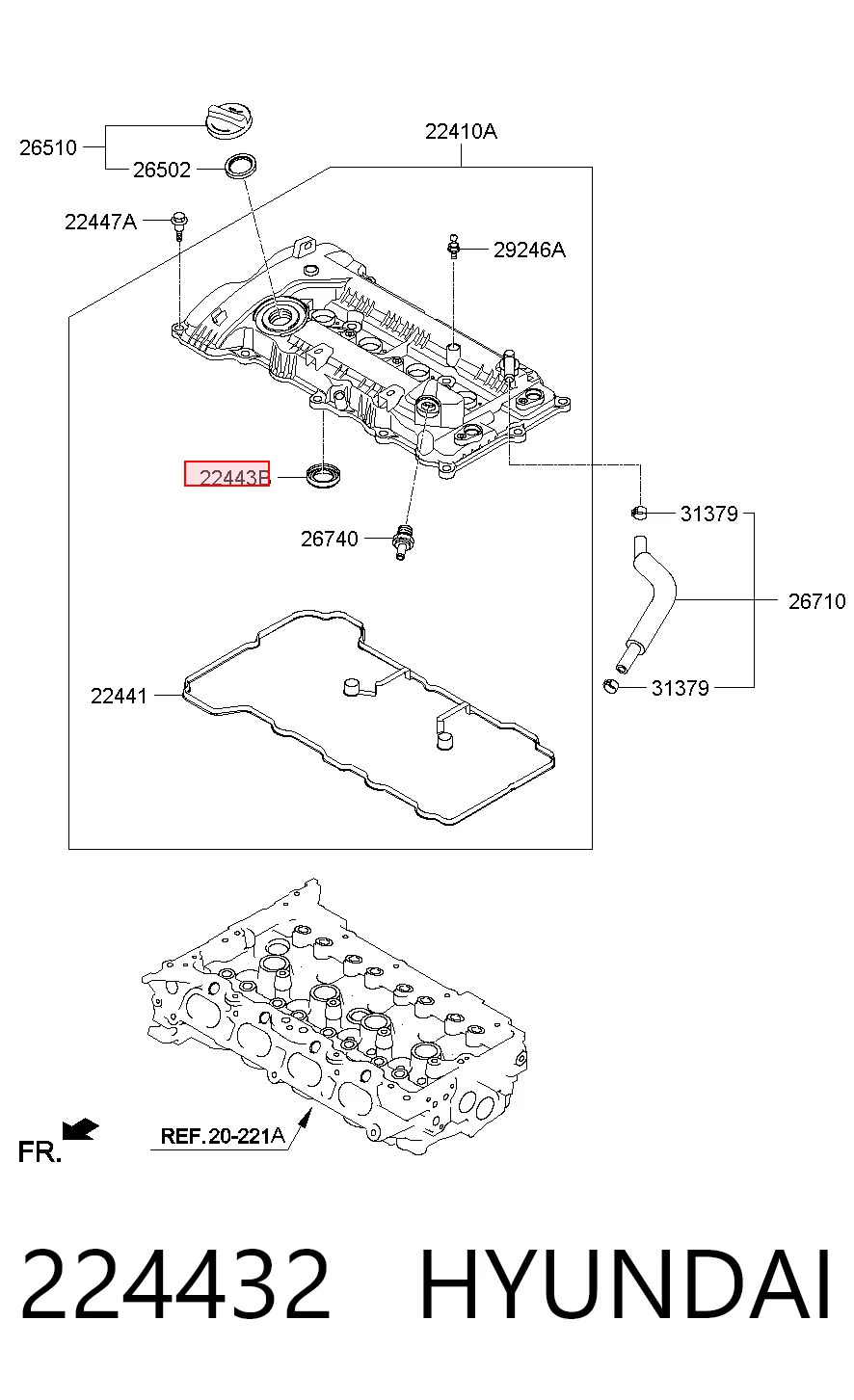 224432 Hyundai/Kia Vedante anular da cavidade de vela