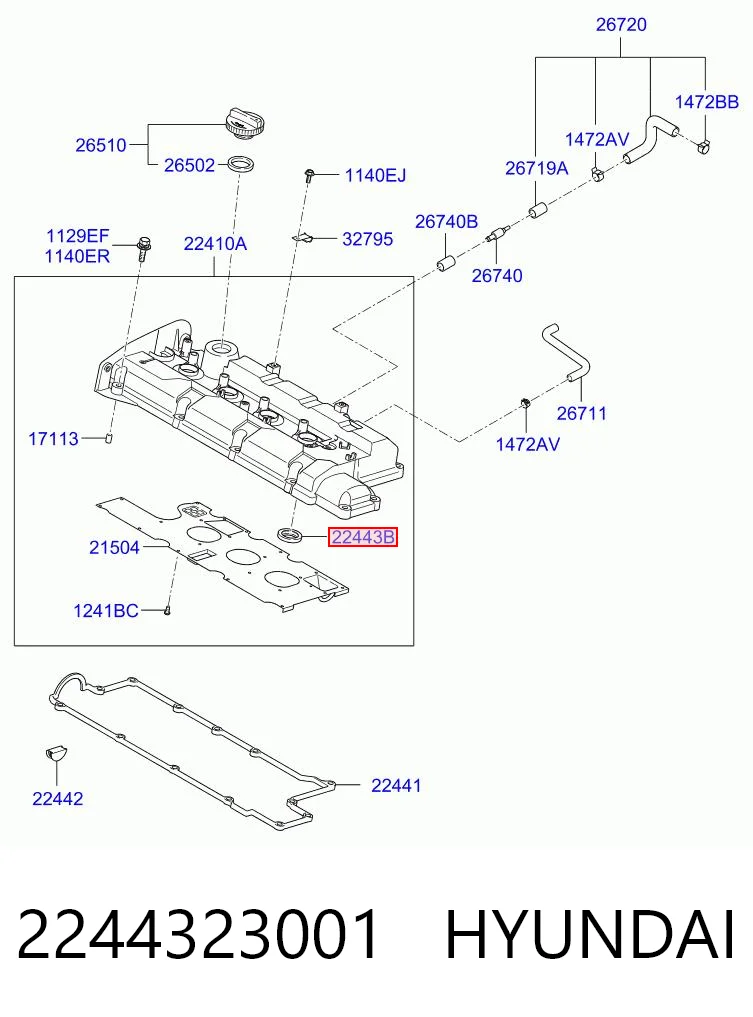 2244323001 Hyundai/Kia Vedante anular da cavidade de vela