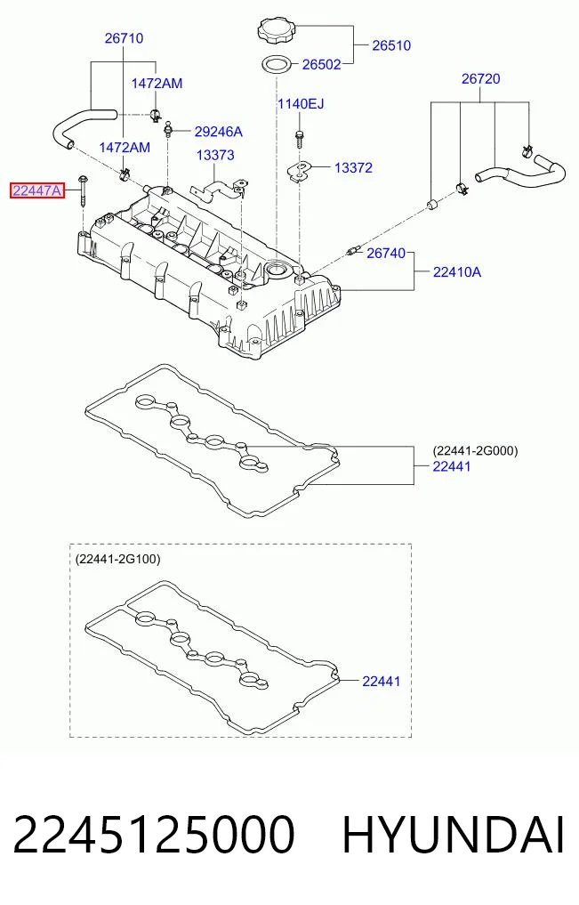 2245125000 Hyundai/Kia Parafuso da tampa de válvulas CBC