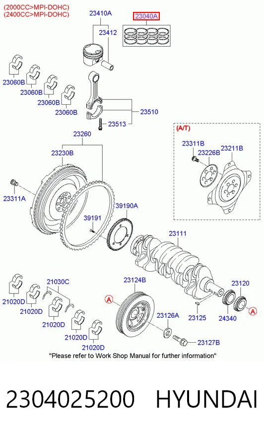 2304025200 Hyundai/Kia Kit de anéis de pistão de motor, STD.
