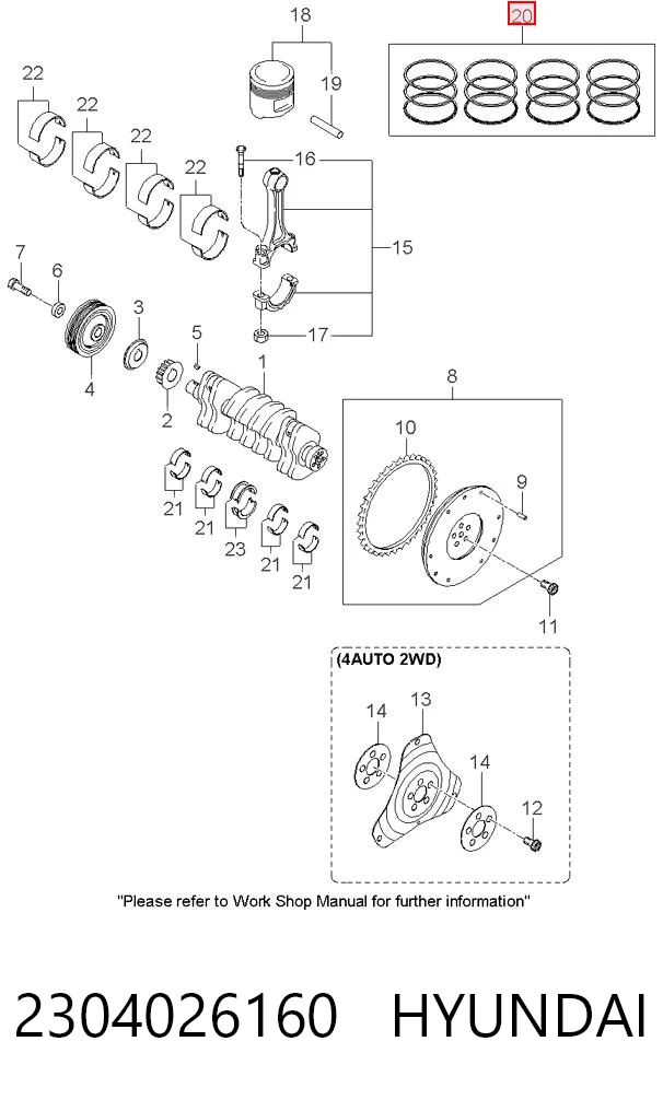 2304026160 Hyundai/Kia Kit de anéis de pistão de motor, STD.