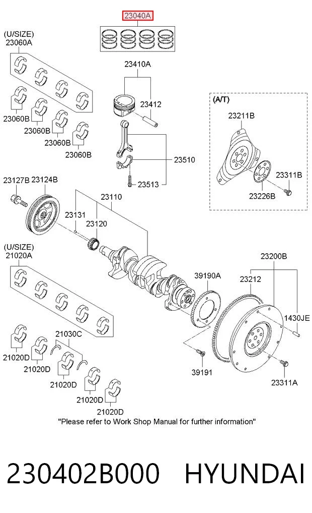 230402B000 Hyundai/Kia Kit de anéis de pistão de motor, STD.