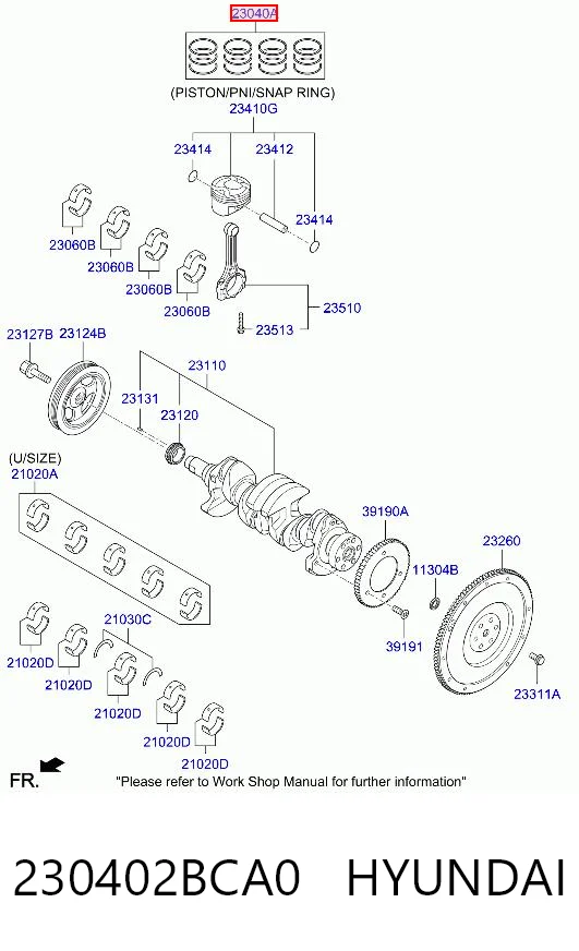 230402BCA0 Hyundai/Kia Kit de anéis de pistão de motor, STD.