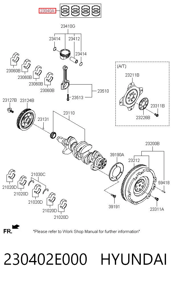 230402E000 Hyundai/Kia Kit de anéis de pistão de motor, STD.