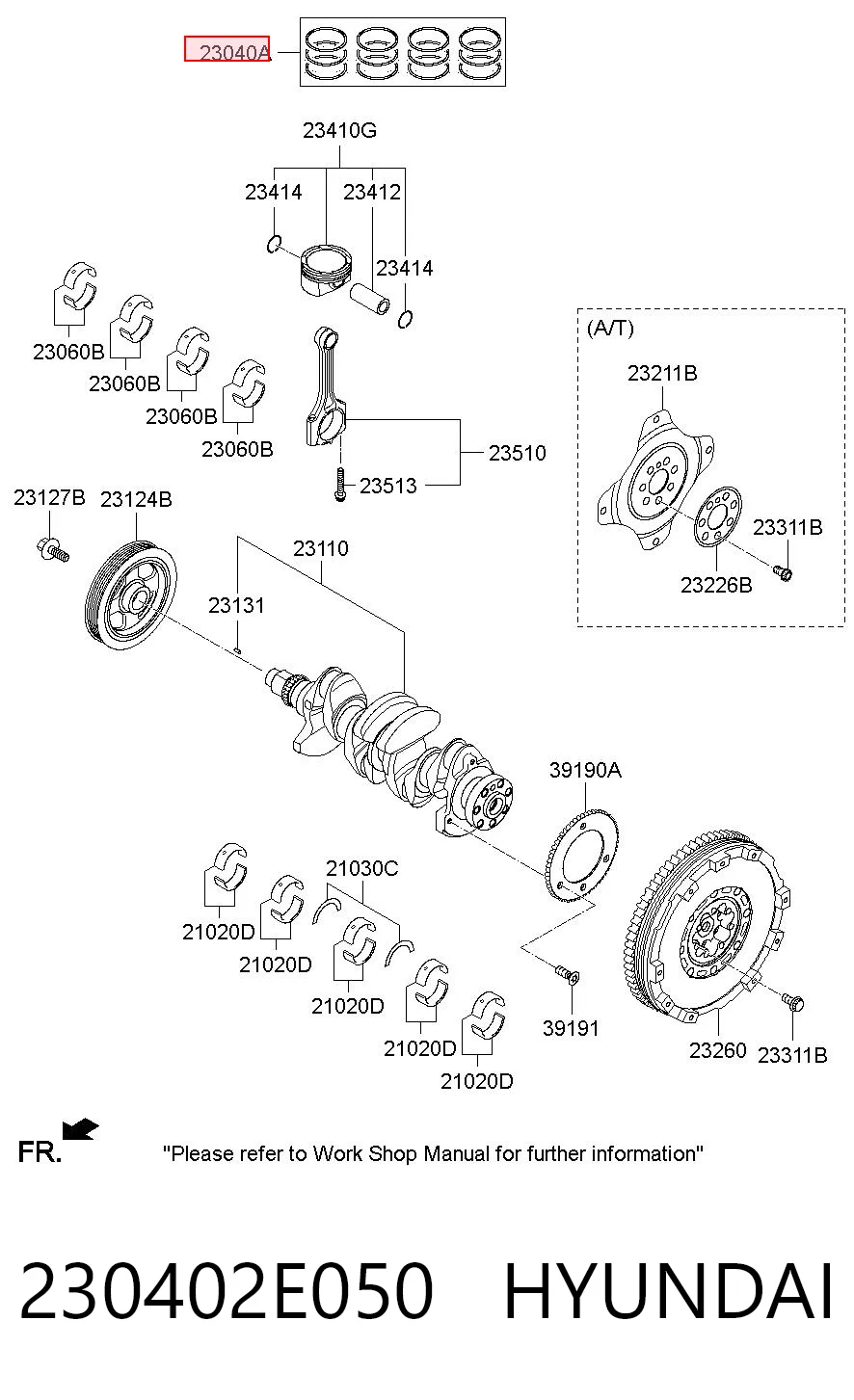 230402E050 Hyundai/Kia Kit de anéis de pistão de motor, STD.