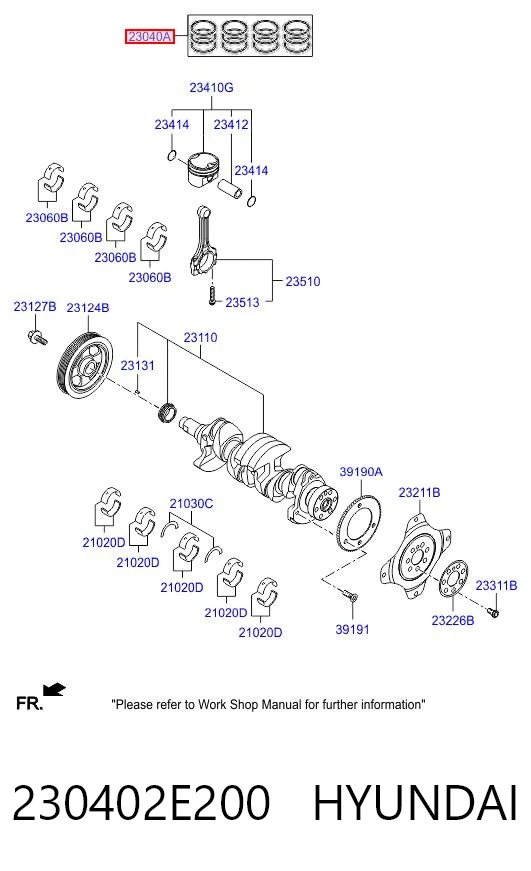 230402E200 Hyundai/Kia Kit de anéis de pistão de motor, STD.