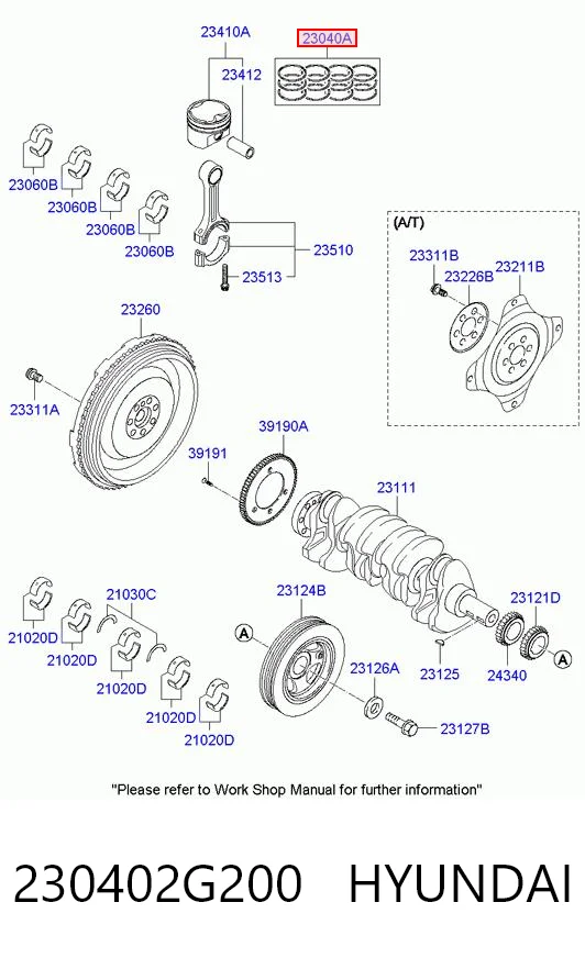 230402G200 Hyundai/Kia Kit de anéis de pistão de motor, STD.