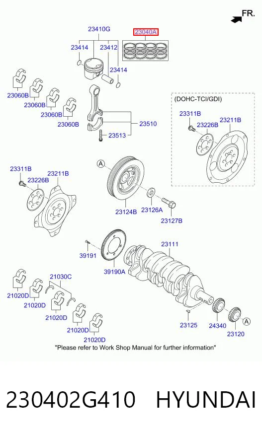 230402G410 Hyundai/Kia Kit de anéis de pistão de motor, STD.