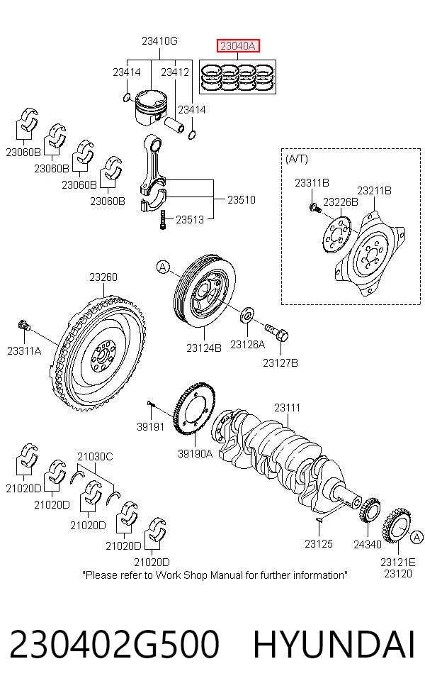 230402G500 Hyundai/Kia Kit de anéis de pistão de motor, STD.