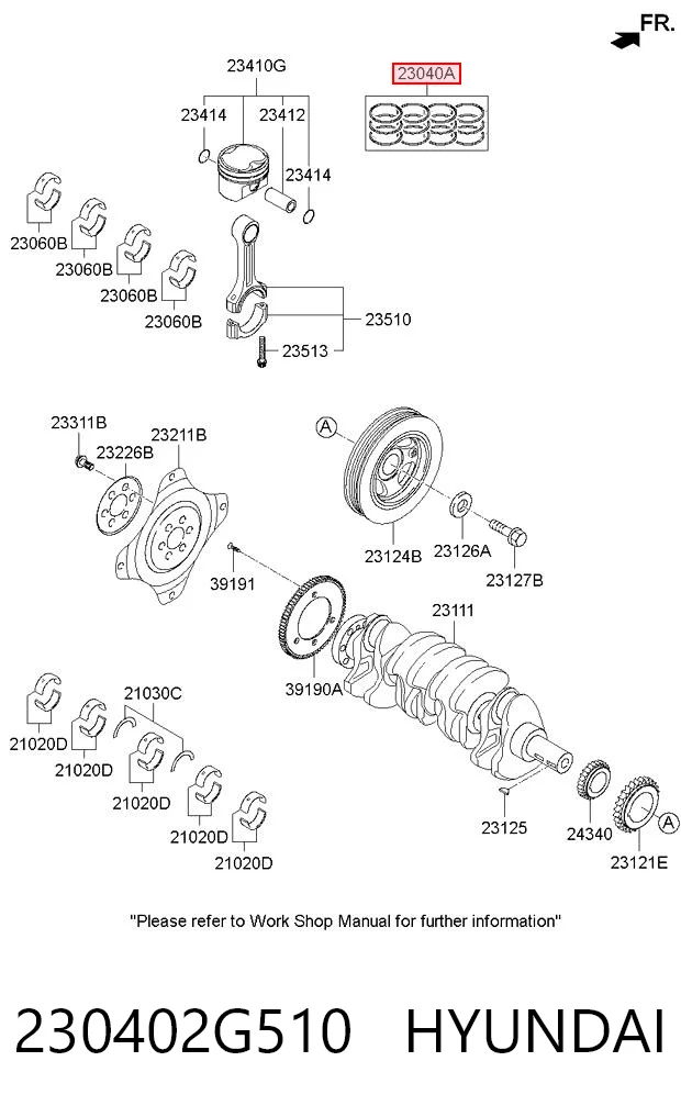 230402G510 Hyundai/Kia Kit de anéis de pistão de motor, STD.