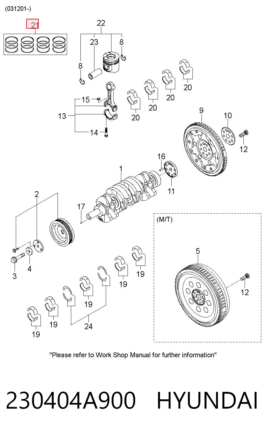 230404A900 Hyundai/Kia Kit de anéis de pistão de motor, STD.