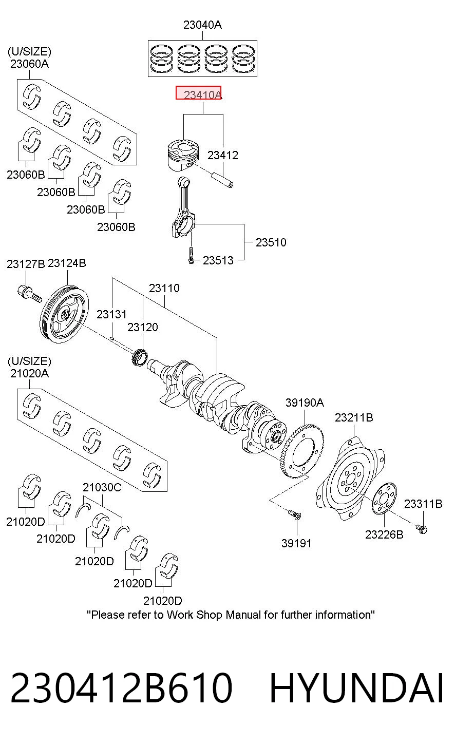 230412B610 Hyundai/Kia Pistão com passador sem anéis, STD