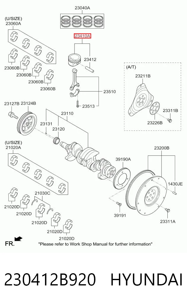 230412B920 Hyundai/Kia Pistão com passador sem anéis, STD