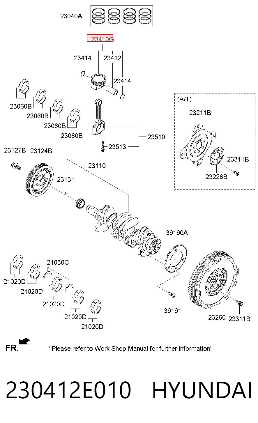 230412E010 Hyundai/Kia Pistão com passador sem anéis, STD