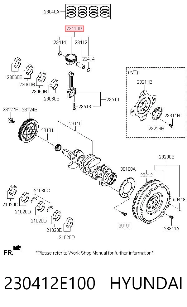 230412E100 Hyundai/Kia Pistão com passador sem anéis, STD