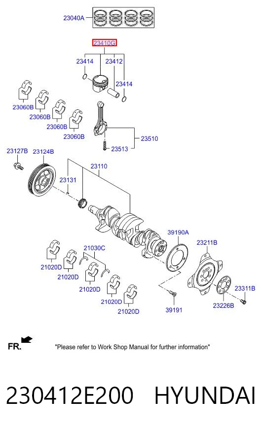230412E200 Hyundai/Kia Pistão com passador sem anéis, STD