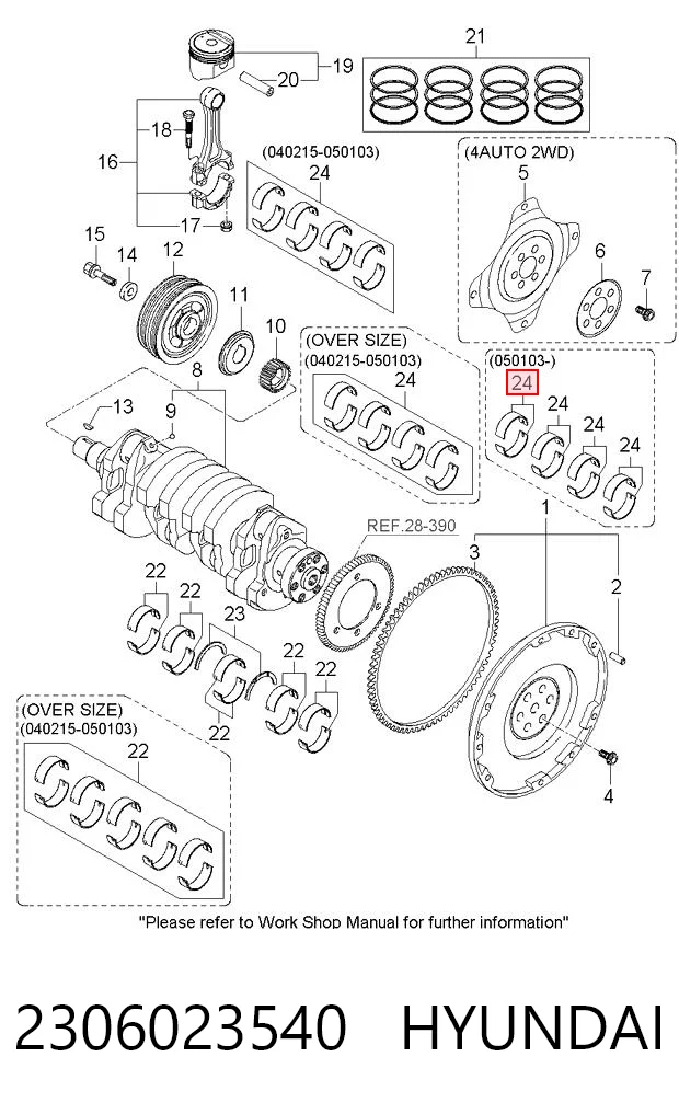 2306023540 Hyundai/Kia Folhas inseridas de cambota de biela, kit, padrão (STD)