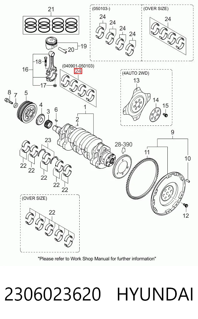 2306023620 Hyundai/Kia Folhas inseridas de cambota de biela, kit, padrão (STD)