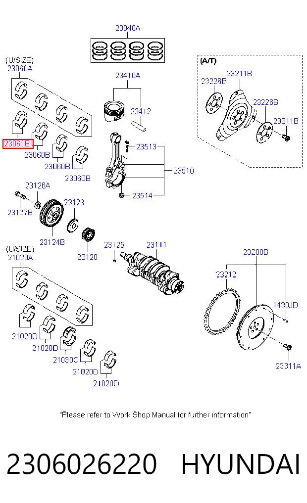 2306026220 Hyundai/Kia Folhas inseridas de cambota de biela, kit, padrão (STD)