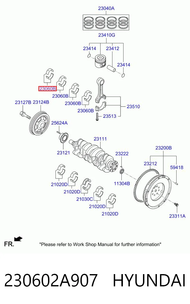 230602A907 Hyundai/Kia Folhas inseridas de cambota de biela, kit, padrão (STD)