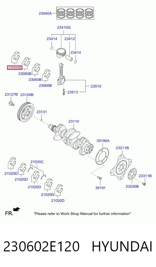 230602E120 Hyundai/Kia Folhas inseridas de cambota de biela, kit, padrão (STD)