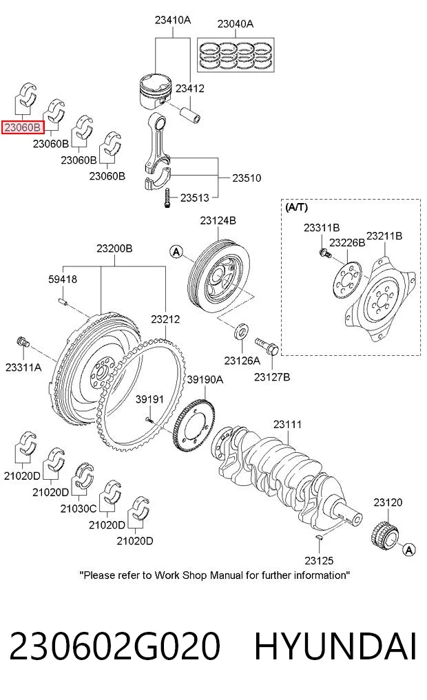 230602G020 Hyundai/Kia Folhas inseridas de cambota de biela, kit, padrão (STD)
