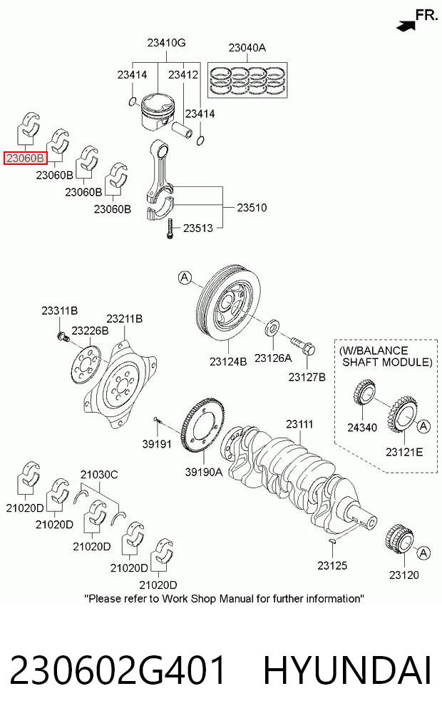 230602G401 Hyundai/Kia Folhas inseridas de cambota de biela, kit, padrão (STD)