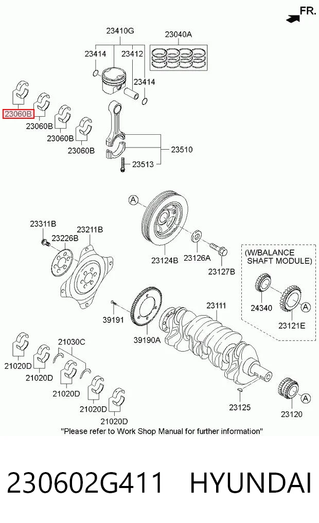 230602G411 Hyundai/Kia Folhas inseridas de cambota de biela, kit, padrão (STD)