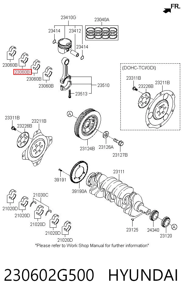 230602G500 Hyundai/Kia Folhas inseridas de cambota de biela, kit, padrão (STD)