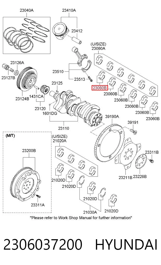 2306037200 Hyundai/Kia Folhas inseridas de cambota de biela, kit, padrão (STD)